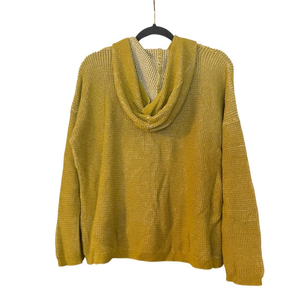 Eileen Fisher Organic Cotton Blend Hooded Sweater Womens Yellow Size Medium Knit - Picture 2 of 4